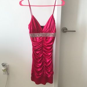 Pink Satin and Beaded Ruched Dress